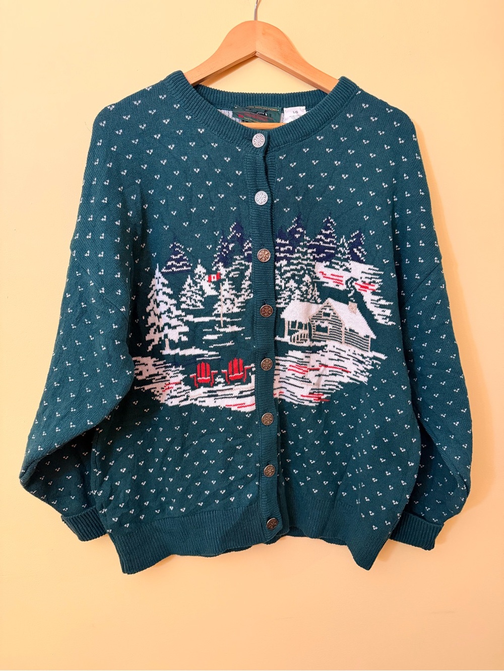Northern Reflections L Vintage Made Canada Winter Cabin Cardigan Sweater